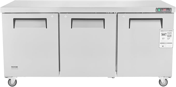 VEVOR 72" Commercial Refrigerator Sandwich & Salad Prep Table, 20 Cu. Ft Stainless Steel Refrigerated Food Prep Station with 3 Doors, Frost Free Refrigerator with Lock for Restaurant, Bar, Store