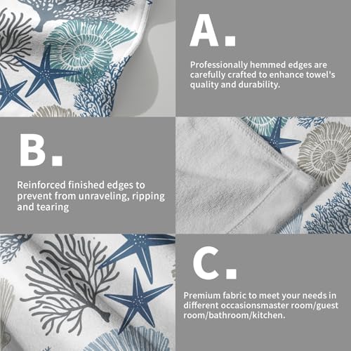 Tropical Coral Hand Towels for Bathroom 2 Packs 14"x28" Sea Ocean Starfish - Image 5