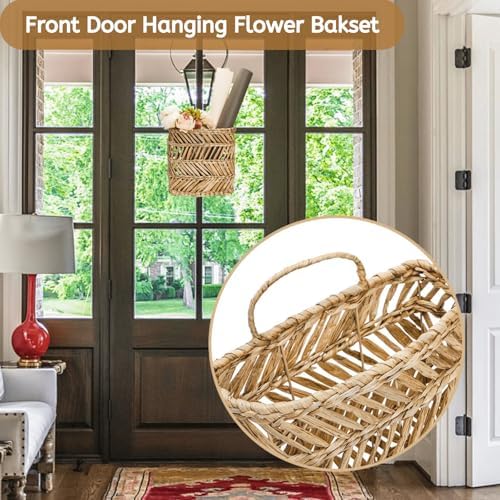 YOUEON Large Woven Hanging Storage Basket, Handwoven Front Door Flower Baskets - Image 6