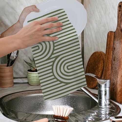 Sage Green Boho Abstract Kitchen Towels, Contemporary Minimalist Dish Tea Towels - Image 4