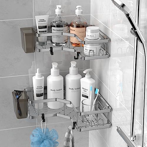 Corner Shower Caddy Bathroom Organizer: AKTECKE 2 Pack Adhesive Shelf Decor- No - Image 3