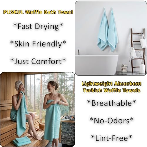 PÜSKÜL Natural 100% Turkish Cotton Waffle Bath Towels Set of 2, Extra-Large - Image 6