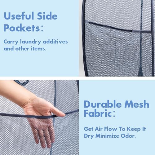 2 Pack Pop Up Laundry Hampers, 70 L Collapsible Foldable Mesh Basket - Image 3