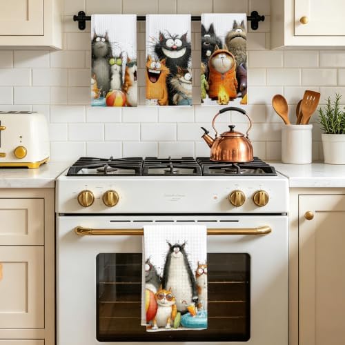 4 Pcs Cute Cat Kitchen Towels, Funny Cats Gifts Absorbent Hand Towels-06 - Image 5