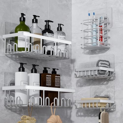 5-Pack Adhesive Shower Caddy for Bathroom & Home Decor White by Valdama