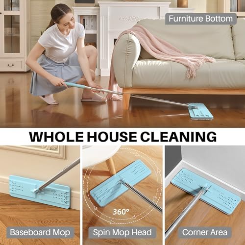 JOYMOOP Flat Mop System, Microfiber Floor Cleaning Tool, Pale Aqua, Includes - Image 6