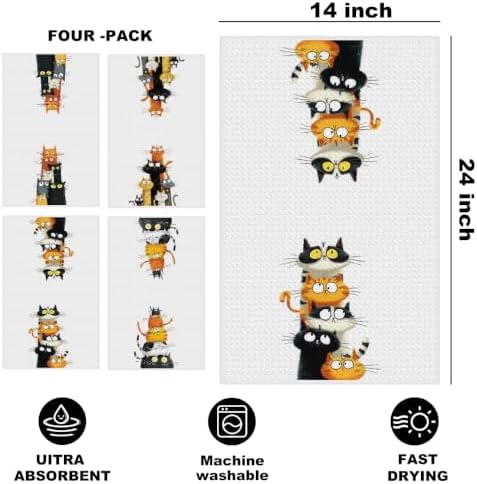 4 Pcs Cute Cat Kitchen Towels, Funny Cats Gifts Absorbent Hand Towels-05 - Image 2