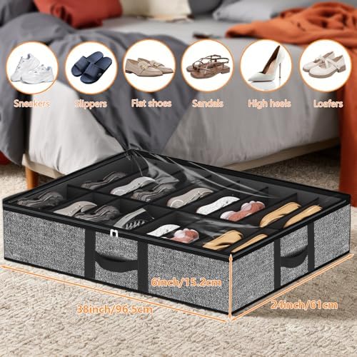 homyfort Under Bed Shoe Storage Organizer Fits 16 Pairs Shoes and 4 Pairs Boots - Image 2