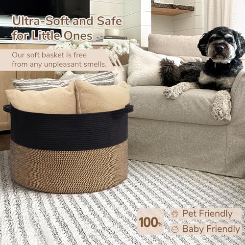 INDRESSME XXXLarge Woven Rope Blanket Basket Living Room Mix Black - Image 6