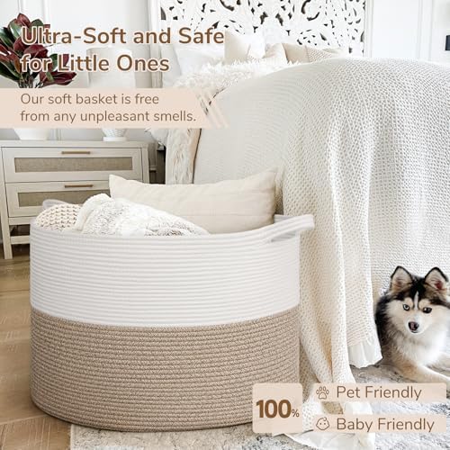 INDRESSME 115L Extra Large Woven Rope Blanket Basket Living Room LightBrown - Image 5