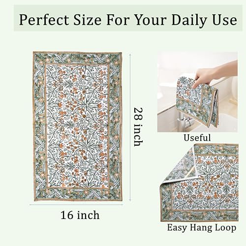 Ridhi Goldenrod Yellow Hand Block Print Cotton Kitchen Towels, 16x28 Inch - Image 3