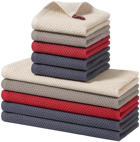 Homaxy 10 Pack 100% Cotton Kitchen Towels and Dishcloths Set, Mixed Color by Homaxy