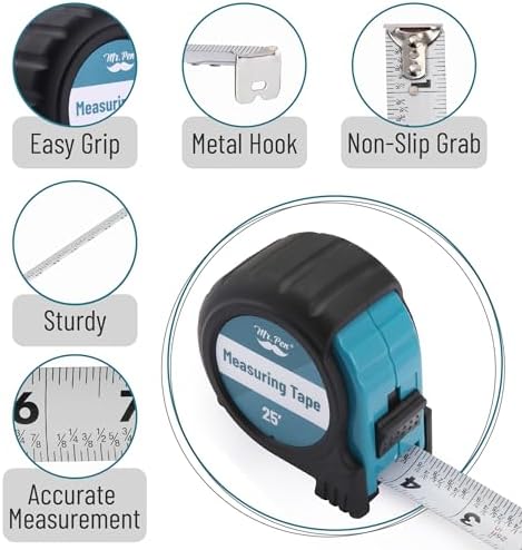 Mr. Pen- Retractable Tape Measure 25 ft, Teal & Black, Easy Read - Image 4
