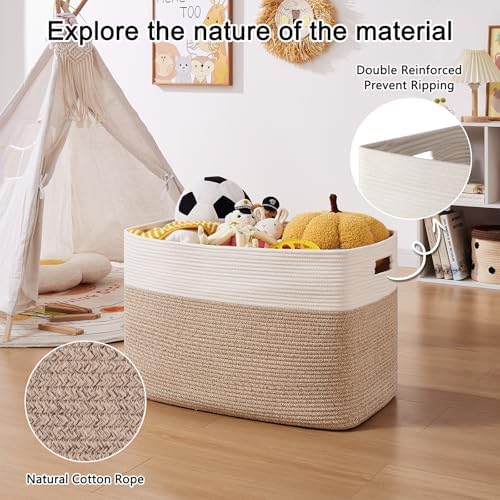 OIAHOMY 108L Extra Large Blanket Basket Dog Toy Basket Brown/White - Image 5