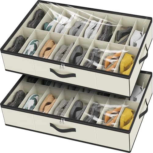 homyfort 32 Pairs Shoe Organizer Under Bed, Sturdy Underbed Shoe Storage Boxes by homyfort