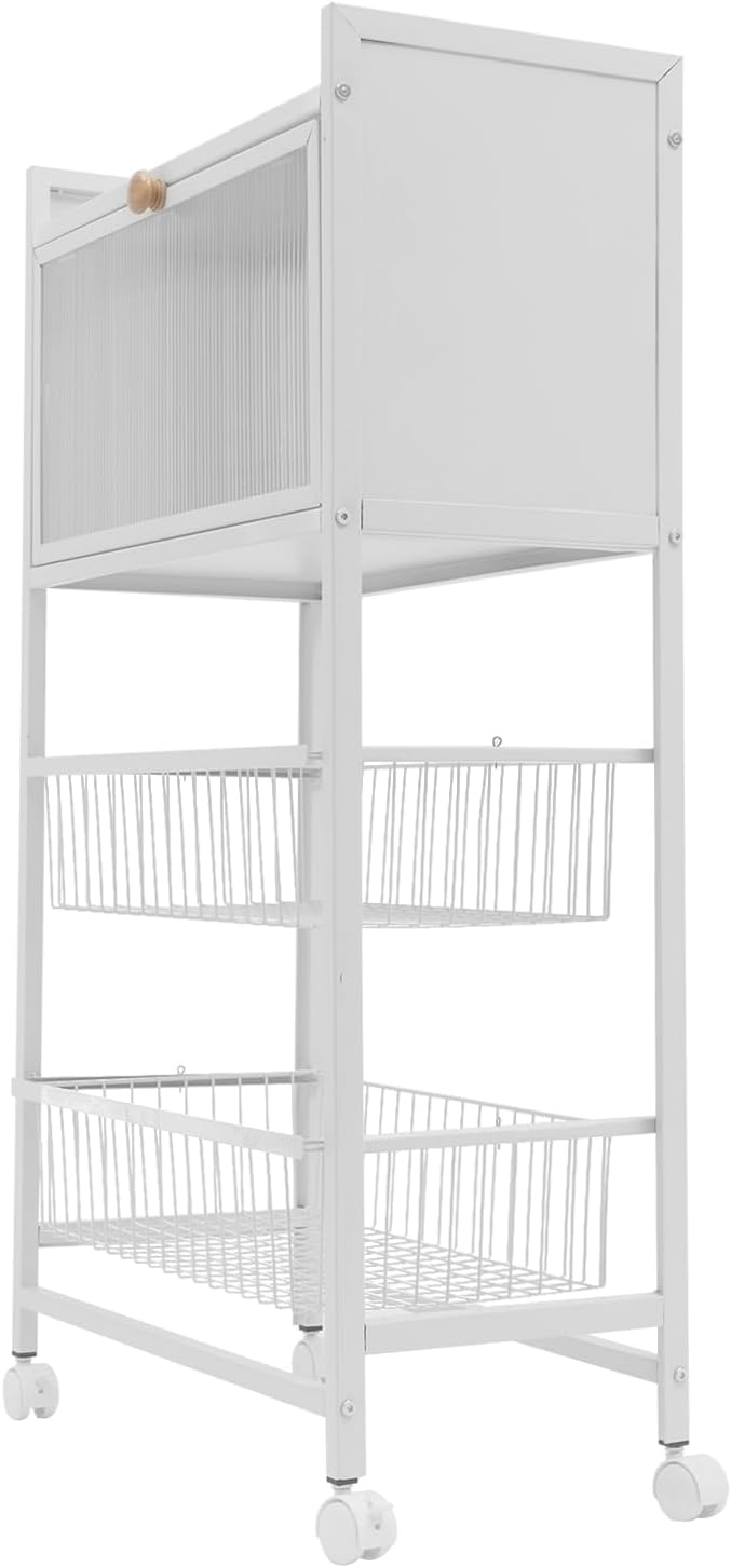 Bakers Rack for Kitchen with Storage, 4 Tier Kitchen Organizer Shelf for Vegetables, Fruits, Small Rice Cookers (White)