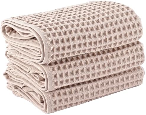 PÜSKÜL Natural 100% Turkish Cotton Waffle Hand and Kitchen Towels Set of 3 by P%C3%BCsk%C3%BClTextile