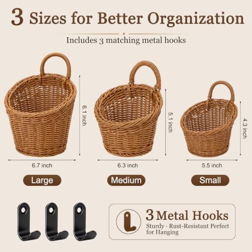 3 Pack Wicker Hanging Basket - Image 3