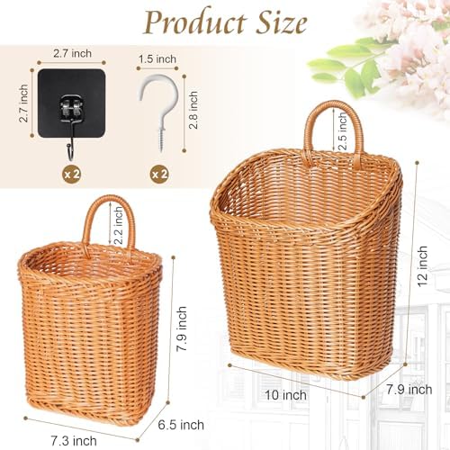 MIPON 2 Pack Handmade Woven Hanging Waterproof Plastic Rattan Wicker Basket - Image 2