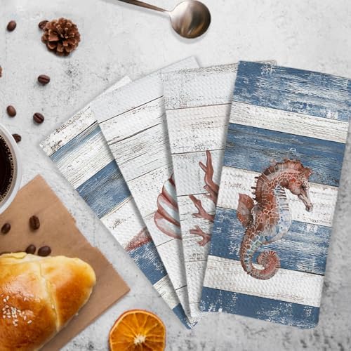 Coastal Beachy Kitchen Towels and Dishcloths Set of 4, Nautical Starfish - Image 3