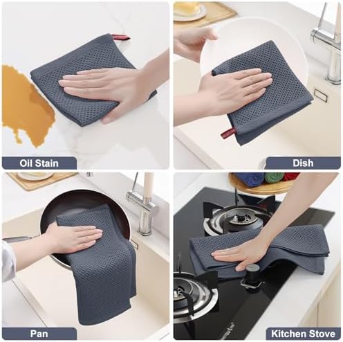 Homaxy 12 Pack 100% Cotton Kitchen Towels and Dishcloths Set, Dark Grey - Image 5
