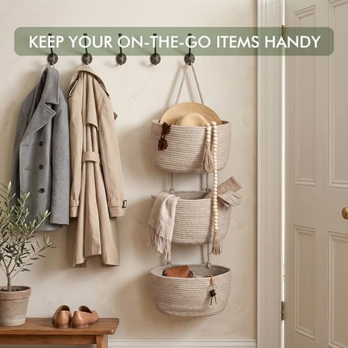 Wall Hanging Rope Baskets 3-Tier Boho Organizers - Image 5