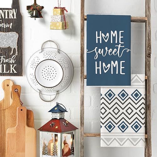 Artoid Mode Blue Grey Stripes Home Sweet Home Boho Winter Kitchen Towels Dish - Image 3