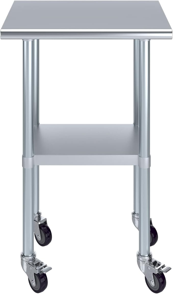 AmGood 24" Long x 18" Deep Stainless Steel Table with Casters