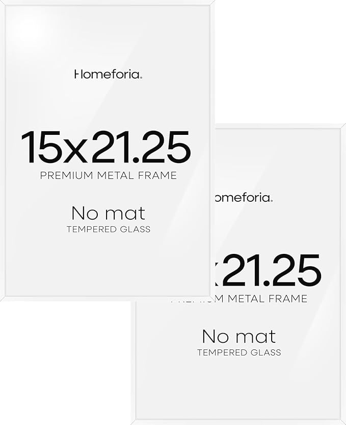 Homeforia 15x21.25 White Puzzle Frame, High End Metal 15 x 21.25 Picture Frames without Mat, 21.25x15 Thin White Poster Frames for Wall, 15by21.25 Puzzle Photo Frames, Tempered Glass, Wall Kit, Set of 2