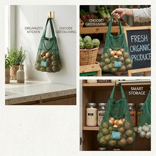 Durable Hanging Mesh Bags for Fruit & Vegetables. Reusable, Breathable Storage - Image 4