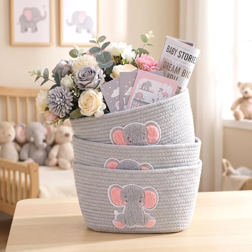 Elephant Nursery Decor Elephant Basket 3-Tier Cotton Rope Hanging Basket - Image 4