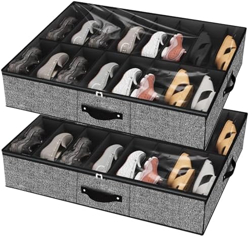 homyfort 32 Pairs Shoe Organizer Under Bed, Underbed Shoe Storage Boxes Bins by homyfort