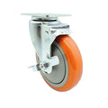 Service Caster Brand Replacement Caster for Uline Caster H-5540SWB - Swivel Top Plate Caster with 5 Inch Orange Polyurethane Wheel and Top Lock Brake - Fits Carts, Dollies and Poly Box Trucks H-3840
