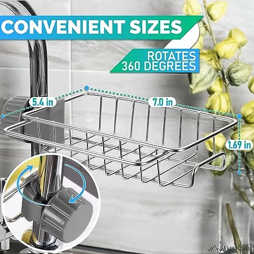 ALPENKOK Stainless Steel Faucet Sponge Holder, 360° Rotating Design - Image 3