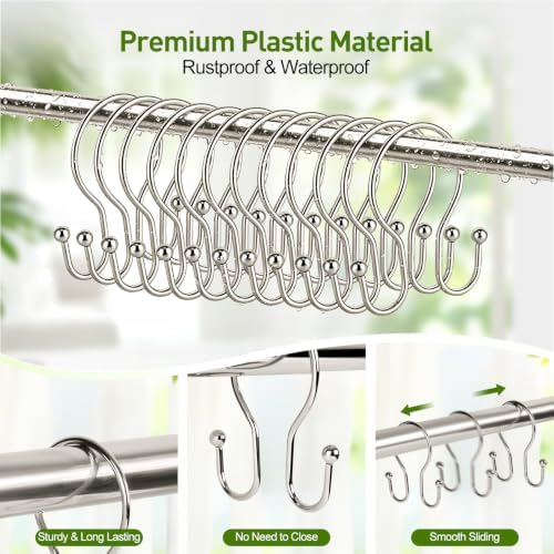 Resze 12PCS Shower Curtain Hooks, Sturdy Metal Nickel Shower Curtain Rings - Image 5