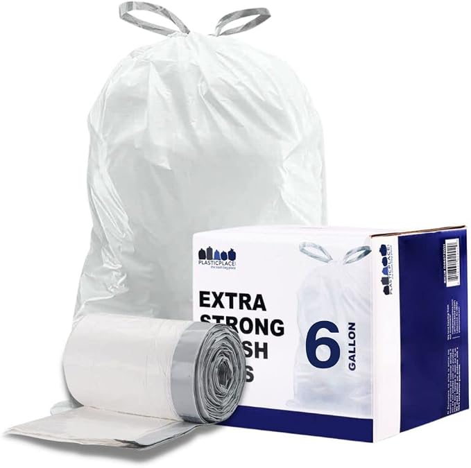 Plasticplace 6 Gallon Trash Bags White Drawstring Garbage Can Liners, 17” x 20” - Image 4