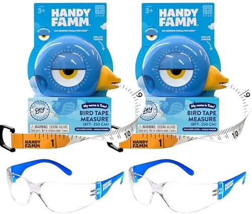 Handy Famm Kids Tape Measure & Safety Glasses Bundle, 2 of Each, Ages 3-9 by HandyFamm