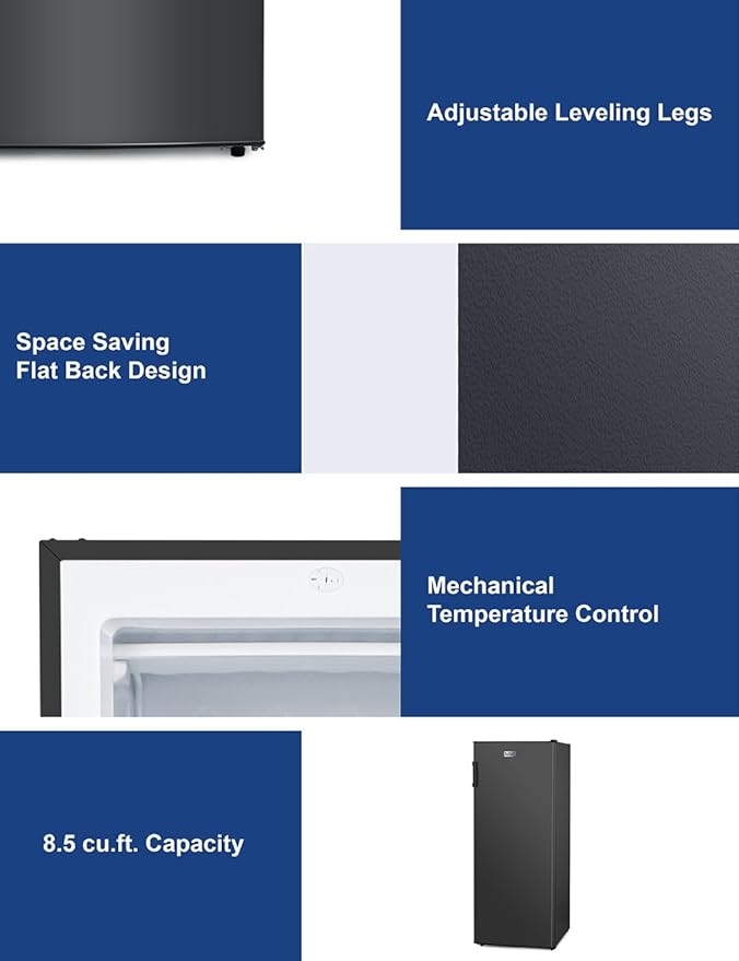 BLACK+DECKER 8.5 Cu. Ft. Upright Freezer, Stand Up Freezer with Mechanical Temperature Control, Freezer Upright with 3 Shelves and 4 Door Bins, Manual Defrost, R600a Refrigerant, BUF850LB, Black