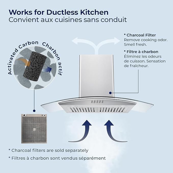 Hauslane Wall Mount Range Hood 36 Inch | European Canopy Design with Tempered Glass & Stainless Steel | 3-Speed,Dishwasher-Safe Filters | Ducted or Ductless with Charcoal Filters WM-600