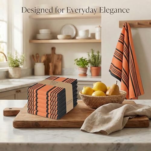 Urban Villa Kitchen Towels Cotton Dish Towels 20”x30” Orange Blk - Image 5
