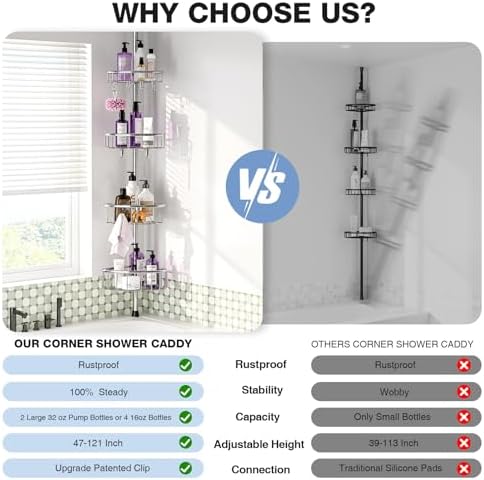 Corner Shower Caddy Tension Pole 4-Tier 47-121 Adjustable Stainless Steel - Image 2