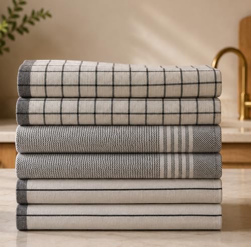 CLOUDSCAPE Premium Cotton Kitchen Towels Set of 6 by CloudScapeLinen