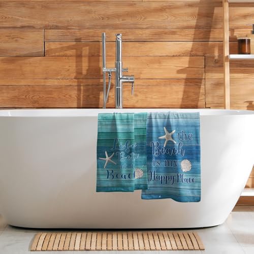 Coastal Beach Hand Towel Set of 2, Nautical Themen Starfish Seashell Decorative - Image 7