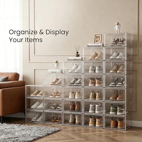 Clear Shoe Storage Boxes 9 Pack, Stackable Bins - Image 4