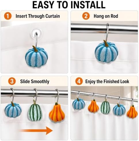 Pumpkin Shower Curtain Hooks Set of 12, Resin Farmhouse Fall Decor - Image 4