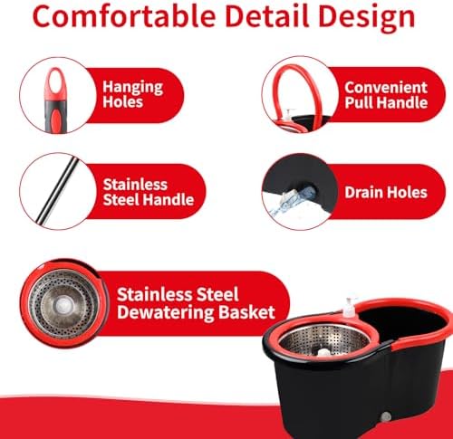 Spin Mop and Bucket with Wringer Set, 360° Spinning Mop Bucket System with 3 - Image 6