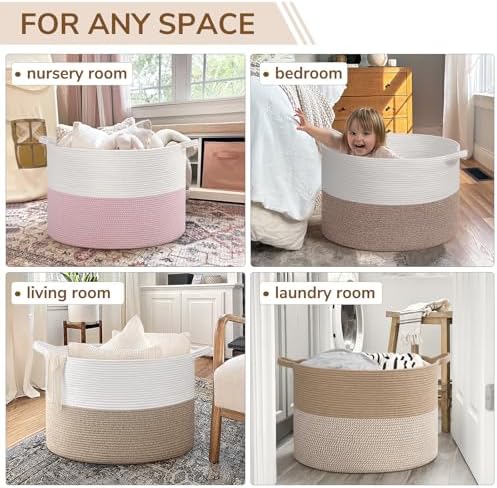 INDRESSME 115L Extra Large Woven Wicker Blanket Basket Living Room - Image 4