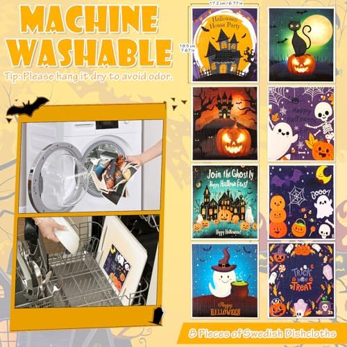 Lucomb 8 Pack Halloween Swedish Dishcloths Reusable, Kitchen Sponges Soft - Image 2