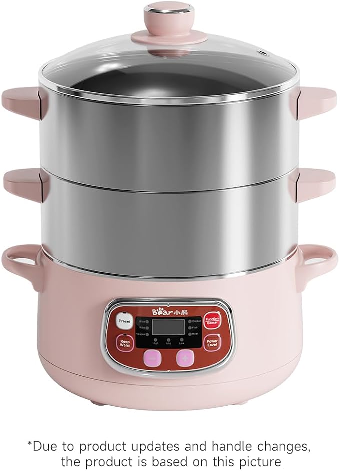 Bear Electric Multifunctional Food Steamer, One Touch Digital Steamer with Timer, Vegetable Steamer 2 Tiered Stackable Stainless Steel Baskets, Auto Shut-off & Anti-dry Protection, 1200W, 8.5Quart