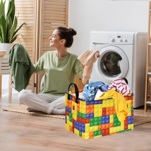 Colorful Building Blocks Print Storage Basket, Waterproof Lining Organizer Bins - Image 7